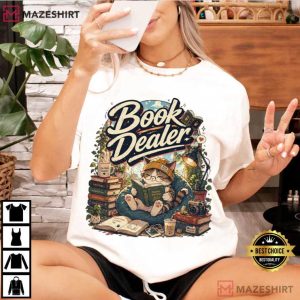 Book Dealer Cat Funny Reading T Shirt (2)