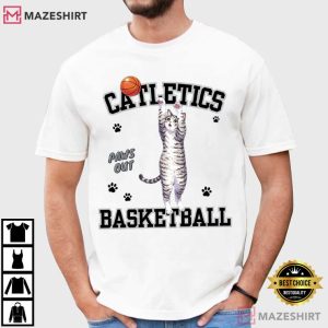 Cat Playing Basketball Catletics Paws Out T Shirt (1)