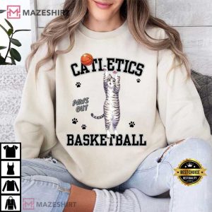 Cat Playing Basketball Catletics Paws Out T Shirt (3)