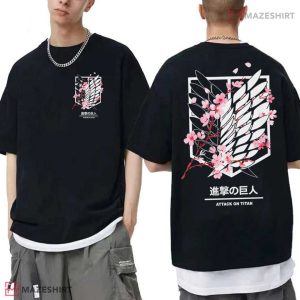 Attack On Titan Cherry Blossom Scout Regiment Wings Anime T Shirt (1)