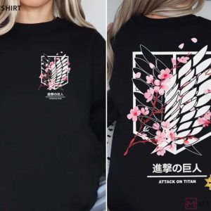 Attack On Titan Cherry Blossom Scout Regiment Wings Anime T Shirt (2)