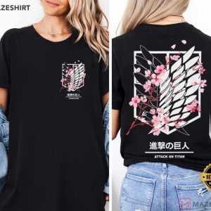 Attack On Titan Cherry Blossom Scout Regiment Wings Anime T Shirt (3)