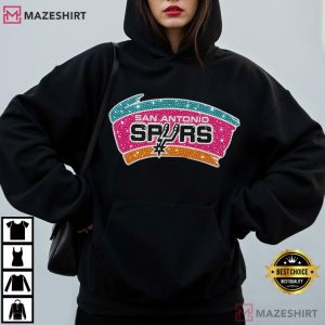 Faux San Antonio Spurs Logo Rhinestone Basketball T Shirt (1)
