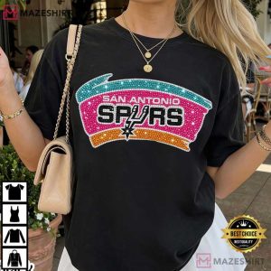 Faux San Antonio Spurs Logo Rhinestone Basketball T Shirt (3)