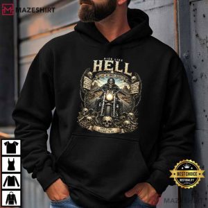 Skull Biker Ride Like Hell Motorcycle Rider T Shirt (2)