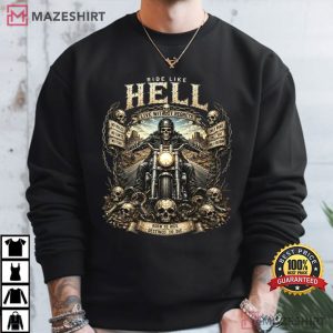 Skull Biker Ride Like Hell Motorcycle Rider T Shirt (3)