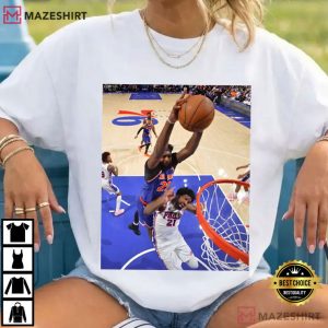 Mitchell Robinson Dunks On Joel Embiid New York Knicks Basketball T Shirt (4)