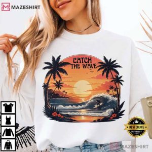 Catch The Wave Beach Vintage Surf Sunset Summer T Shirt (3)