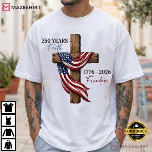 Christian Cross Faith Freedom Patriotic American Flag T Shirt (1)
