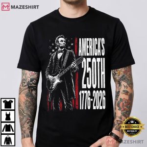 President Playing Guitar 4th Of July 250th Anniversary Patriotic T Shir (4)