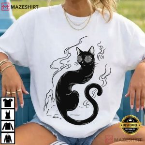 Trippy Psychedelic Cat Surreal Hypno Kitty T Shirt (3)