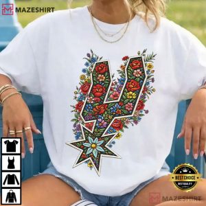 Faux Floral San Antonio Spurs Basketball Vintage T Shirt (4)