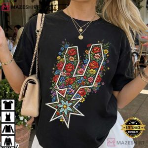 Faux Floral San Antonio Spurs Basketball Vintage T Shirt (1)