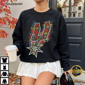 Faux Floral San Antonio Spurs Basketball Vintage T Shirt (3)
