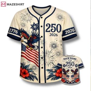 Vintage Patriotic 250 Years July 4th Custom Baseball Jersey (1)
