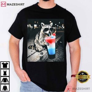 Raccoon 4th Of July Drinking Patriotic Slushie Funny American T Shirt (1 (3)