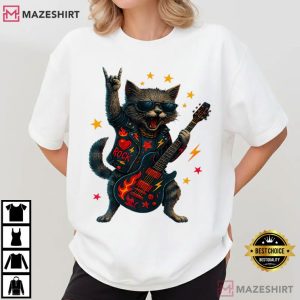 Cat Rock Music Retro Funny Guitar T Shirt (4)