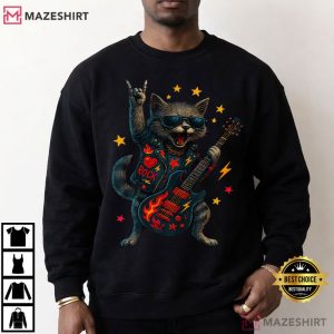 Cat Rock Music Retro Funny Guitar T Shirt (2)
