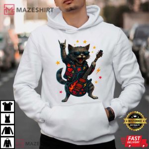 Cat Rock Music Retro Funny Guitar T Shirt (3)