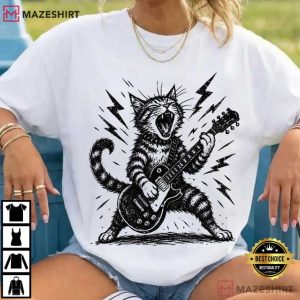 Rock And Roll Cat Electric Guitar Kitty T Shirt (1)