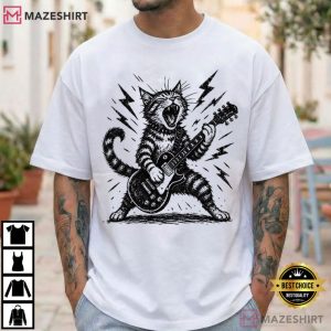 Rock And Roll Cat Electric Guitar Kitty T Shirt (2)