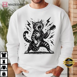 Rock And Roll Cat Electric Guitar Kitty T Shirt (3)