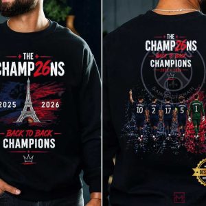 Paris Saint Germain Back To Back Champions 2025 2026 Paris Soccer Fan T Shirt (2)
