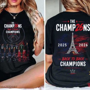 Paris Saint Germain Back To Back Champions 2025 2026 Paris Soccer Fan T Shirt (3)