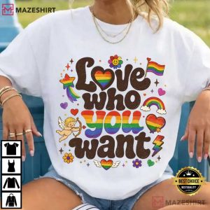 Love Who You Want Rainbow LGBTQ Pride Month Queer Ally T Shirt (1)