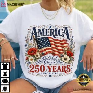 God Shed 250 Years Flag And Poppies Patriotic Floral T Shirt (4)