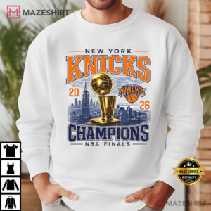 New York Knicks Champions 2026 NBA Finals Trophy City Skyline T Shirt (4)