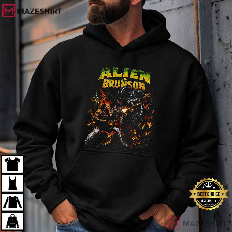 Alien Vs Brunson Comic Basketball Graphic T-Shirt Alien Vs Brunson Comic Basketball Graphic T-Shirt