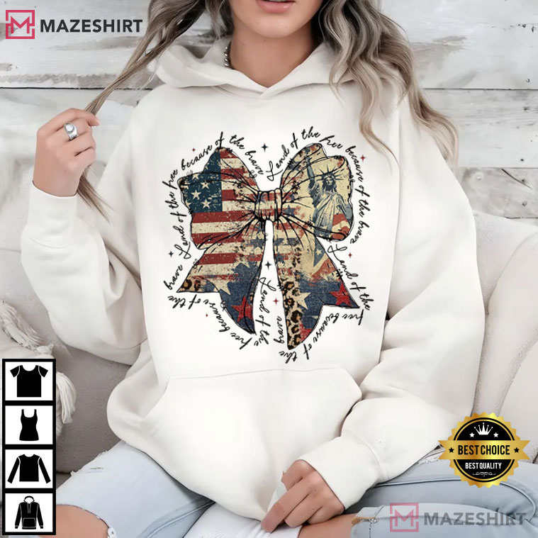 Land Of The Free Because Of The Brave Red Patriotic Coquette Bow T-Shirt Land Of The Free Because Of The Brave Red Patriotic Coquette Bow T-Shirt