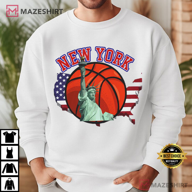New York Basketball USA Flag Hoop T-Shirt New York Basketball USA Flag Hoop T-Shirt