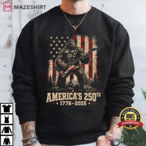 Bigfoot Sasquatch Playing Guitar 250 Years American USA Flag T Shirt (2)