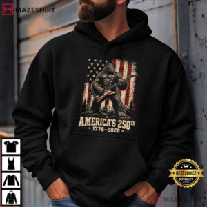 Bigfoot Sasquatch Playing Guitar 250 Years American USA Flag T Shirt (3)