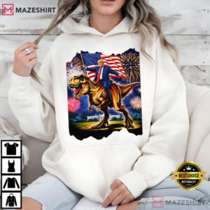 Trump Riding T Rex American Flag Fireworks 4th Of July T Shirt (4)