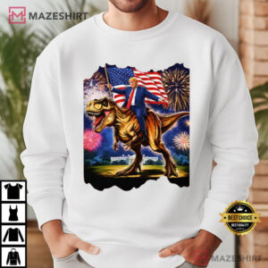 Trump Riding T Rex American Flag Fireworks 4th Of July T Shirt (3)