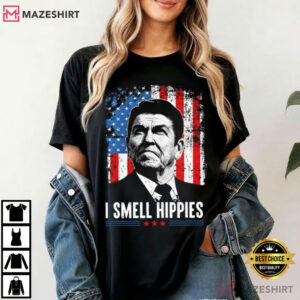I Smell Hippies Ronald Reagan Political T Shirt (4)