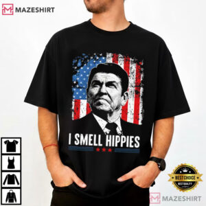 I Smell Hippies Ronald Reagan Political T Shirt (1)