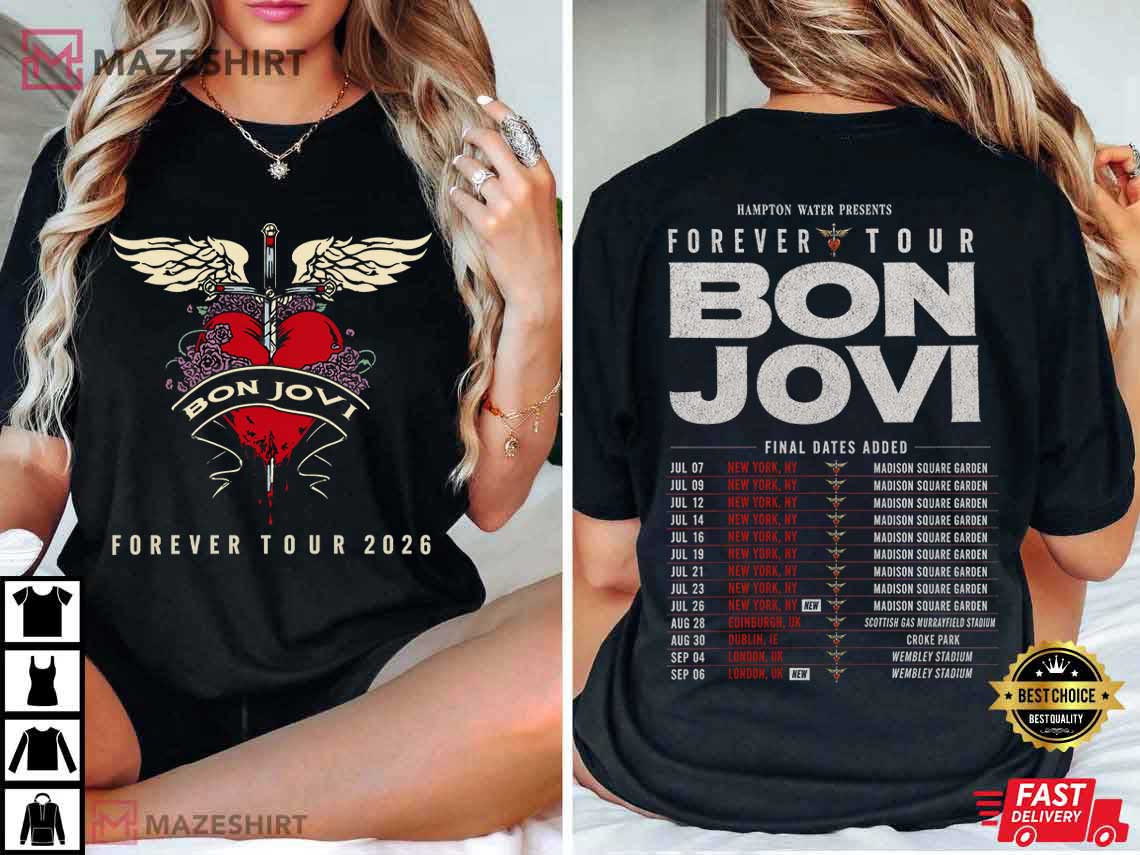 Bon Jovi 2026 Forever Tour Concert Classic Rock Band T-Shirt Bon Jovi 2026 Forever Tour Concert Classic Rock Band T-Shirt
