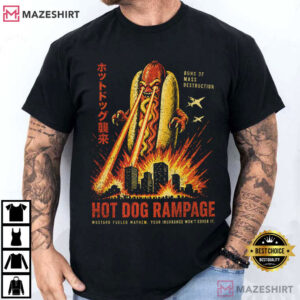 Hot Dog Rampage Vintage Funny Food Graphic T-Shirt
