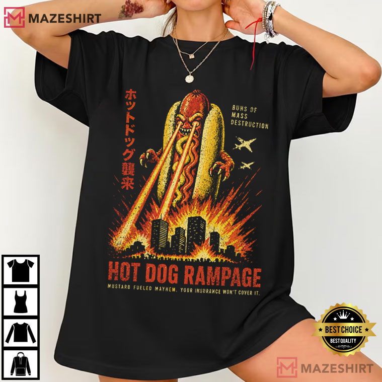 Hot Dog Rampage Vintage Funny Food Graphic T-Shirt Hot Dog Rampage Vintage Funny Food Graphic T-Shirt