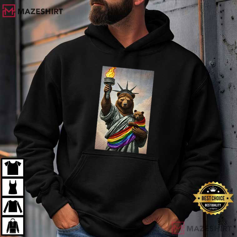 Bear Statue Of Liberty Pride T-Shirt Bear Statue Of Liberty Pride T-Shirt