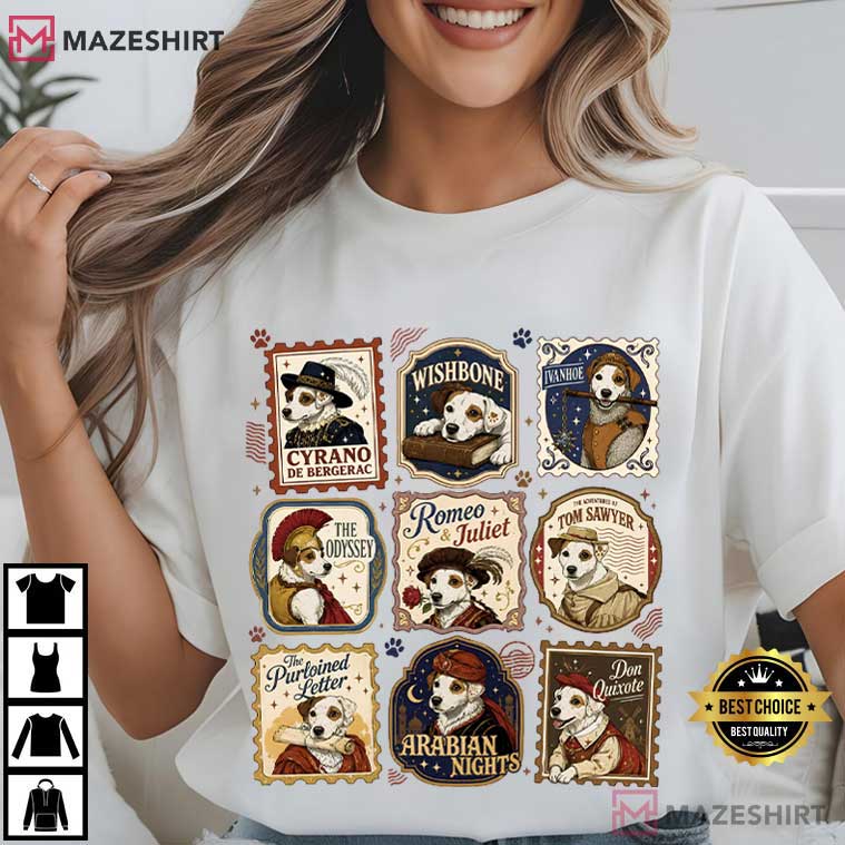 Wishbone Literary Society Dog Jack Russell Bookworm T-Shirt Wishbone Literary Society Dog Jack Russell Bookworm T-Shirt