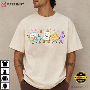 Art Teacher Kawaii Paint Brush Palette Crayon Art Class T Shirt (1)