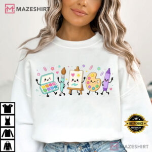 Art Teacher Kawaii Paint Brush Palette Crayon Art Class T Shirt (2)