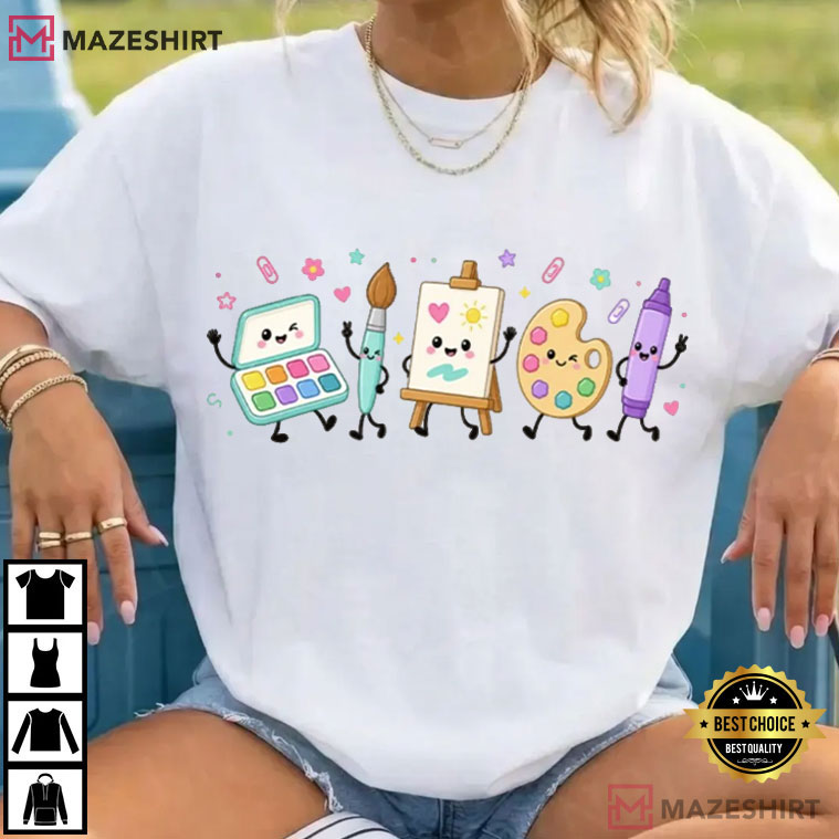 Art Teacher Kawaii Paint Brush Palette Crayon Art Class T-Shirt Art Teacher Kawaii Paint Brush Palette Crayon Art Class T-Shirt