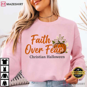 Faith Over Fear Pumpkin Cross Christian Halloween Fall T Shirt (4)