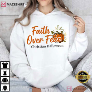 Faith Over Fear Pumpkin Cross Christian Halloween Fall T Shirt (3)